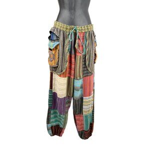 Rising international pants patchwork 70s hippie bohemian  zip pockets